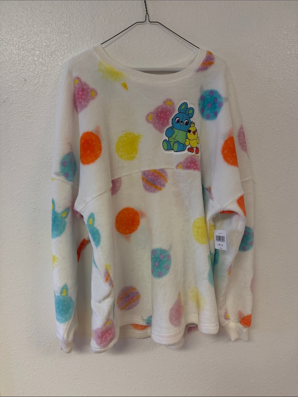Plush White Multicolor Polka Dot Pullover Sweatshirt